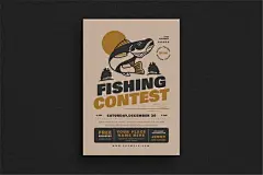 钓鱼比赛活动宣传海报CMYK颜色模式设计平面模板素材下载 Fishing Contest Event Flyer