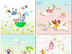 5张仲夏夜儿童节春游漂流精灵同年童趣玩耍娱乐插画海报模板素材设计