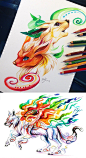 329 魔幻玄幻手绘插画欧美创意动物马克笔彩铅手账设计参考素材-淘宝网