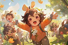 夏令营春游假期孩童郊游插画图片