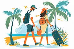 扁平风旅游手绘简约插画