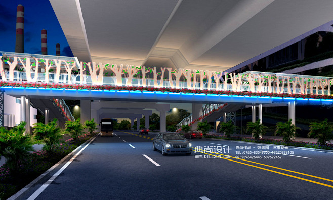 8a妈湾天桥比选方案夜景 人行天桥过街效果图