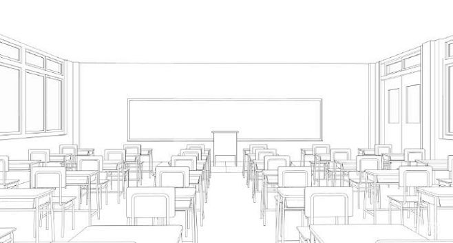 绘画学习多角度教室设计绘制素材透视练习码住