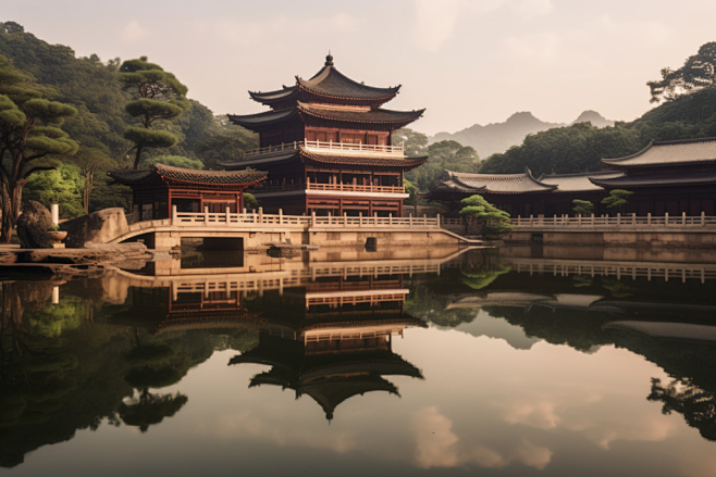 江南水乡苏州中式园林旅游景点风景摄影图