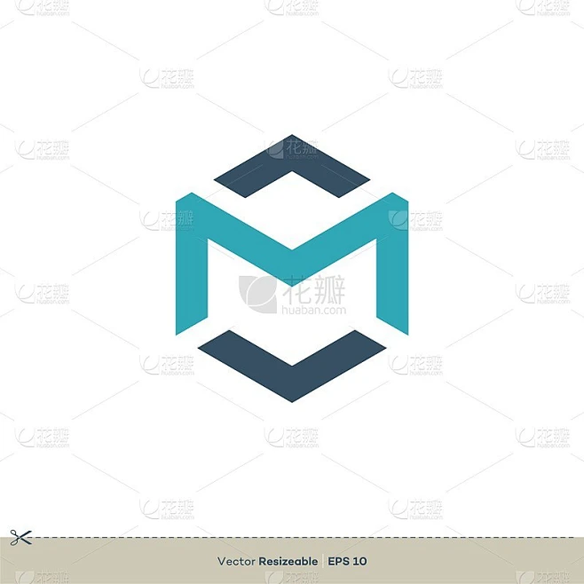 M字母标志模板插图设计。向量EPS 10。素材-花瓣网