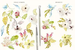 手绘水彩花卉植物设计素材 Fairytale-Flowers-设计元素-@美工云(meigongyun.com)