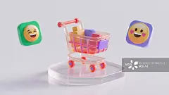 【AI数字艺术】3D购物车图标未来感电商符号促销购物节灰色背景亚克力模型表情包科技广告财务报告数字设计图片素材