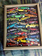 8x10 shadow box loaded with Hot Wheels, good way to store and display those cars that got unpackaged to play with! #hotwheels