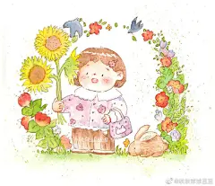 温暖插画，女孩与花儿。

颜料：荷尔拜因
笔：红胖子
纸：宝虹300g细纹纸

作者@秋秋球球豆豆 ​​​​