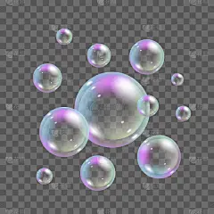 透明背景上有彩虹色的肥皂泡沫. 3D现实的泡沫泡沫集-矢量插画