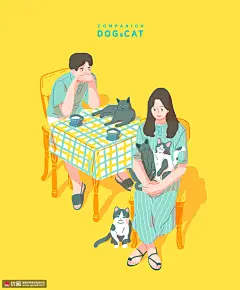 可爱猫咪 淡彩手绘 萌宠狗狗 休闲生活 