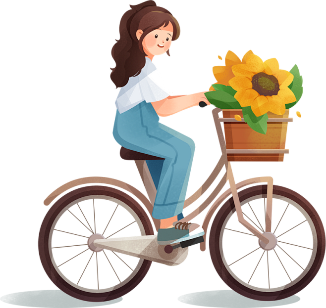 夏季节气小场景人物插画-骑单车女孩