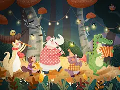 森林演唱会设计ui插画剪裁少女角色艺术插画