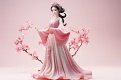 粉红色汉服女孩赏花人物模型图片