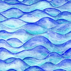 手绘蓝色水彩海浪无缝图案。抽象的波浪线，无尽的背景。彩色的壁纸。