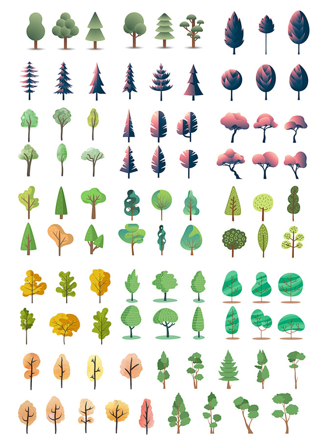 拼贴插画风小清新植物PSD建筑PS剖面A...