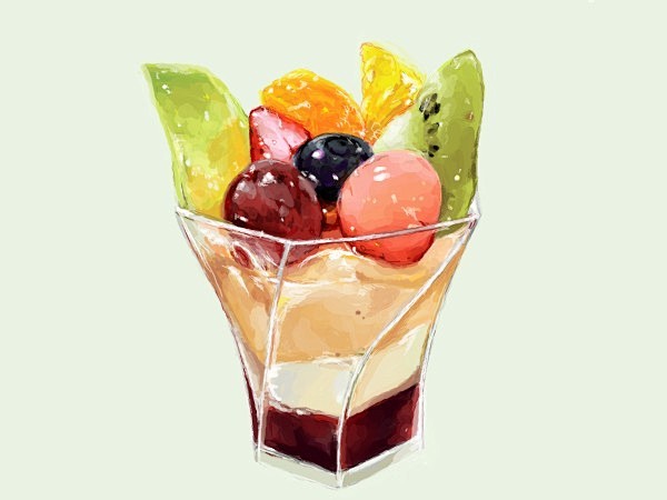 水果冰淇淋 涂鸦 水彩 插画 手绘美食 ...