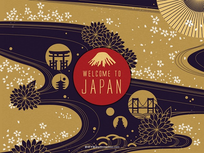 矢量可下载 日本插画 日本旅行地图 建筑...