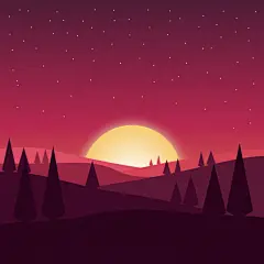 黄昏的松树和山脉插画背景