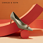 CHARLES＆KEITH2020春季新品CK1-60361239蝴蝶结饰尖头高跟单鞋女