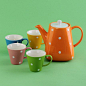lototo德国设计时尚创意色釉陶瓷波点茶壶茶具套装四合一格拉-tmall.com天猫