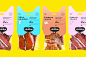 This may contain: three packages of bacon are shown in different colors