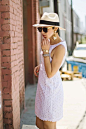 Eyelet shift dress and a Panama hat