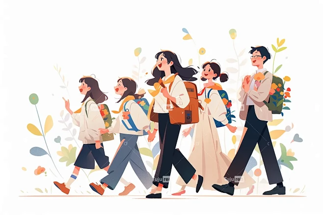 开学季扁平风插画海报-图巨人