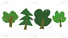 可爱的矢量绿色森林树木手绘