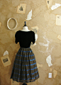 【预定】vintage古着 40年代黑色天鹅绒欧根纱连衣裙 小礼服