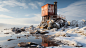 空荡荡的瞭望塔的怪异景象，俯瞰着广阔的南极荒野。