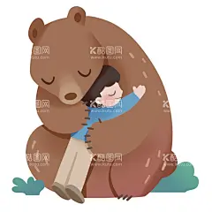 拥抱的人与棕熊  - 源文件下载【酷图网】拥抱,人,棕熊,动物,卡通,插画,设计,惊蛰,春分,节气,