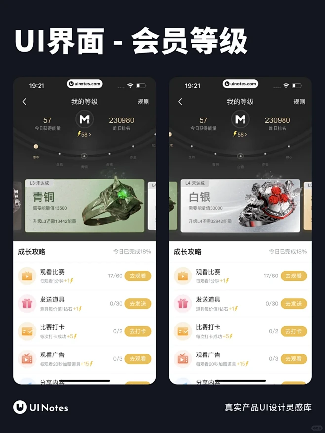 UI设计 - 会员等级界面灵感 - 小红...