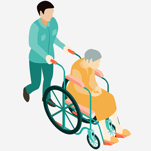护工推着坐轮椅的老人插画图宝宝 http...