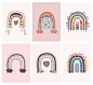 Abstract line pop art collection bohemian style with rainbow elements