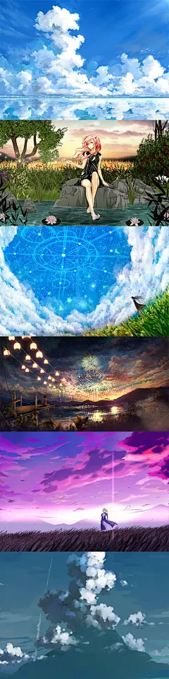 019日系式卡通手绘动漫唯美原场景图片天空星空插画参考设计素材-淘宝网