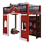 Adarn Inc - Modern Stylish Espresso Red Twin Loft Bed Built in Ladder Storage Bookcase Shelf - With a contemporary look and functional design, this twin loft bed will make a practical addition to your child's bedroom. It features full length guard rails f
