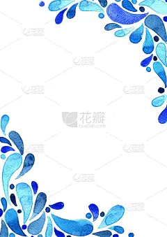 抽象蓝色水滴形水彩手绘画框背景。