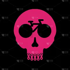 粉色自行车或自行车人类头骨。矢量颅或死亡头符号。创意头骨印刷海报或t恤