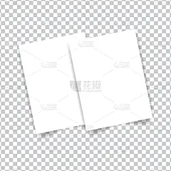 两张A4白纸在透明的背景上模拟。