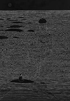 充满诗意的黑白插画，来自曾介绍过的韩国插画家Moonassi。