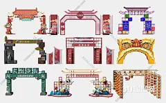 中式 门头 商业街门头3D模型