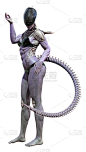 3D插图女性外星人在白色