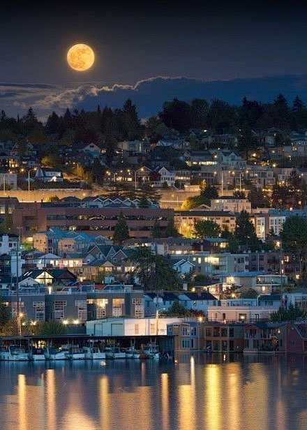【超级月亮】西雅图未眠夜，美到让人窒息。