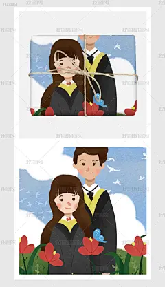 绿色蓝色甜美绘本毕业人物手绘卡通艺术插画数码3C马克杯