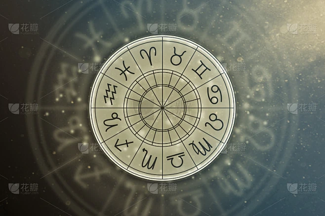 星象圈，以星空为背景的黄道十二宫的标志。插图的星座素材-花瓣网
