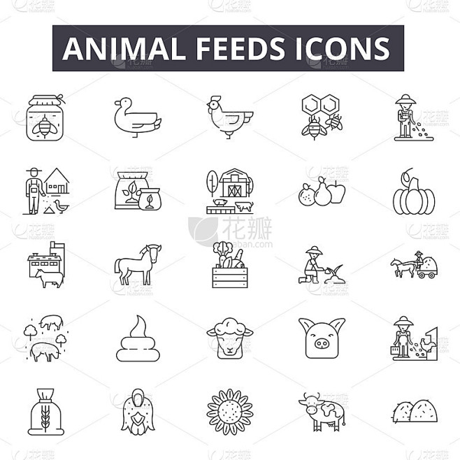 Animal feeds line icons for web and mobile design.