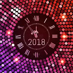 2017年新年庆祝背景。粉红色亮片迪斯科图案背景与时钟编号2017。闪烁着梯度俱乐部霓虹新年祝福节日