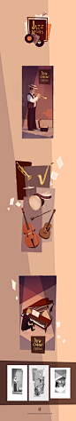 "Jazz Nights" editorial illustrations : Editorial illustrations on music theme #扁平化# #人物# #卡通# #色彩#