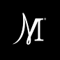 This may contain: the letter m is made up of white letters on a black background with a curved edge